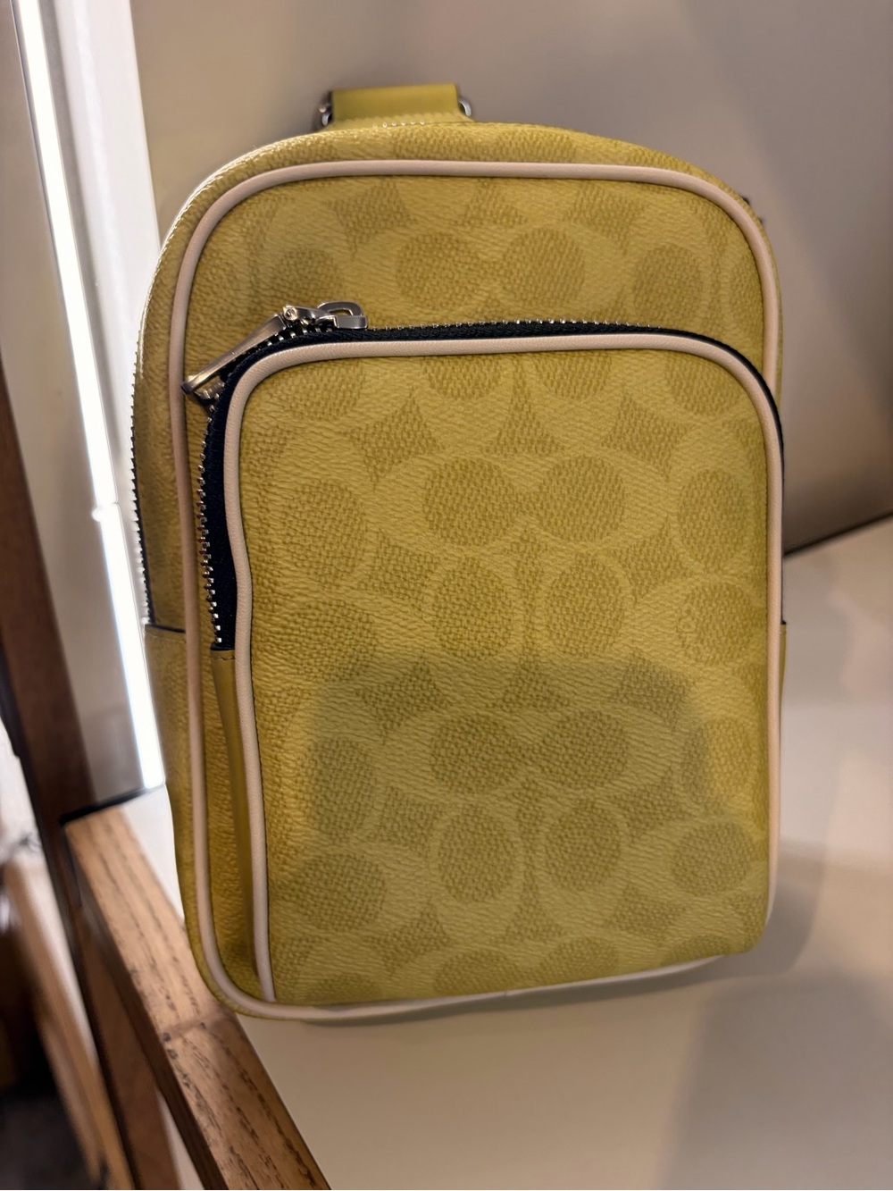 Coach men Messenger shoulder Bag in Light yellow Signature C Pattern new